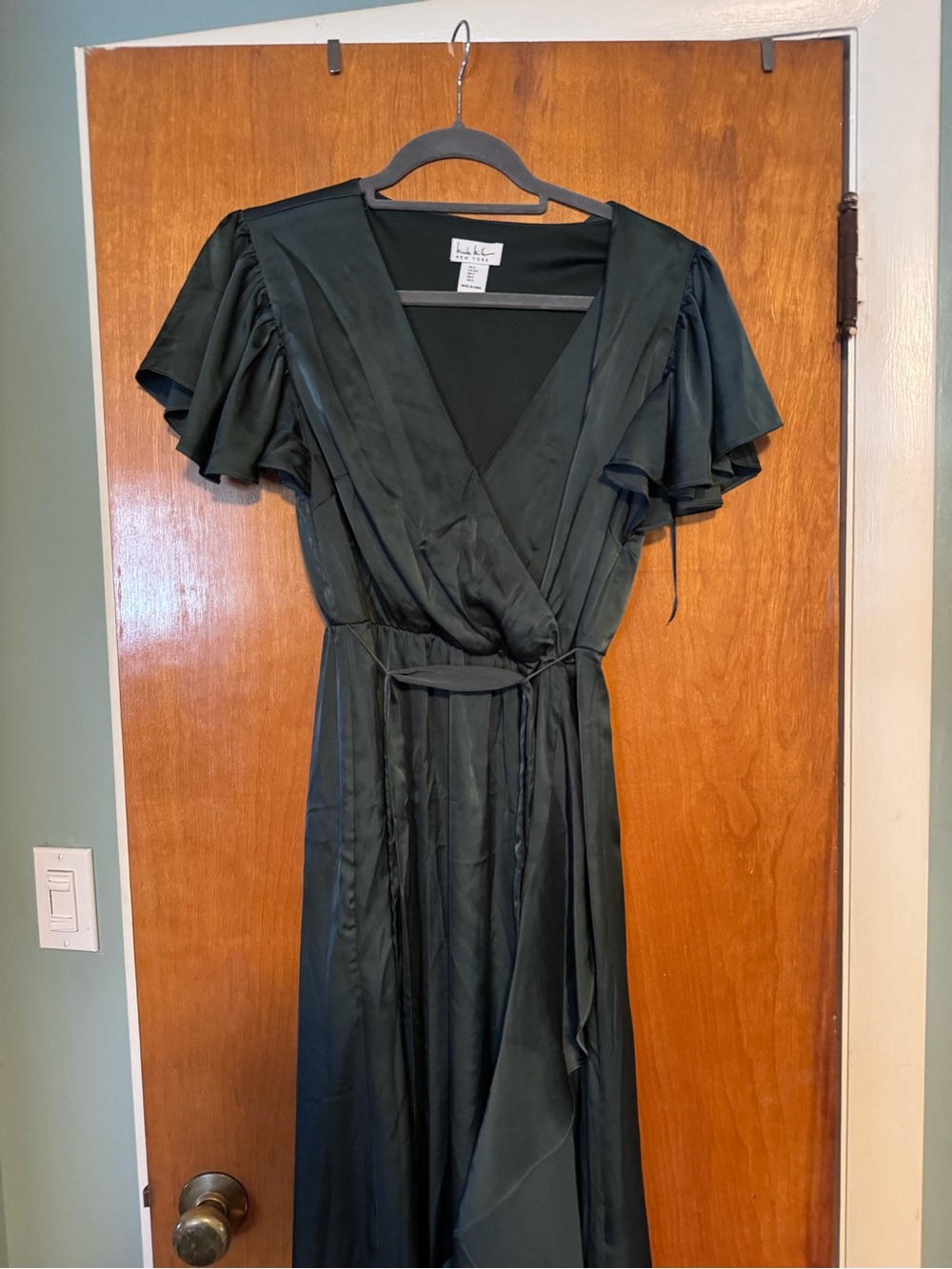 Nicole Miller Forest Green Wrap Maxi Dress